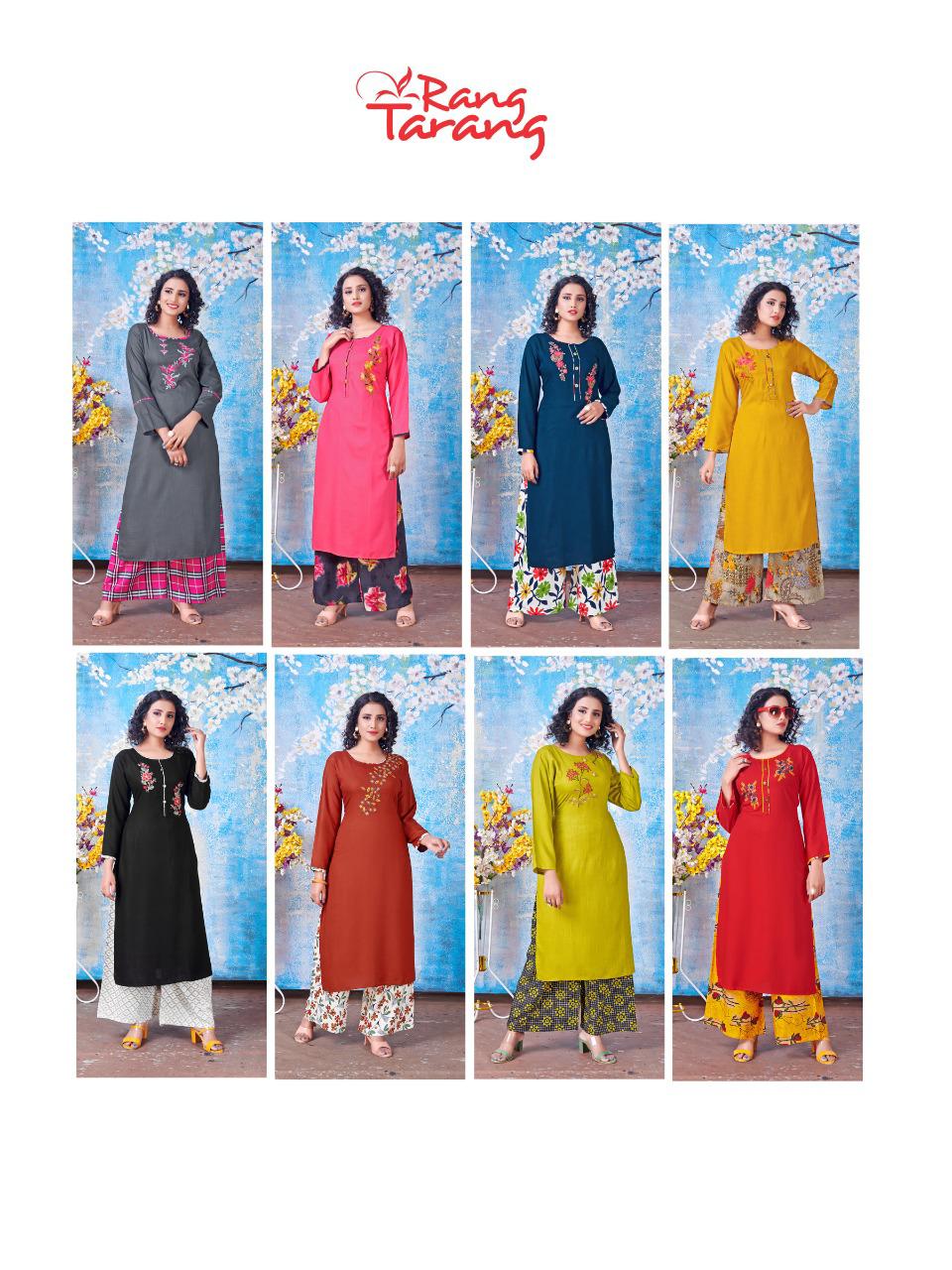 Rang Tarang Sweet Lady Latest Ethnic Wear Heavy super Slub rayon embroidery work Kurti With Bottom Collection